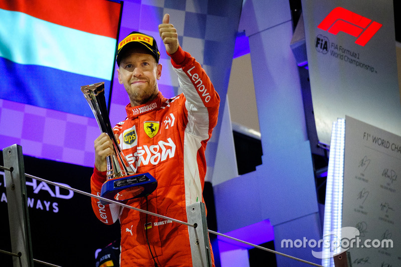 Sebastian Vettel, Ferrari SF71H,  2nd position, with his trophy 