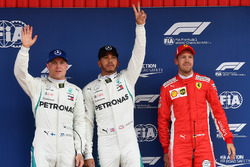 Top three qualifiers: polesitter Lewis Hamilton, Mercedes AMG F1, second place Valtteri Bottas, Mercedes AMG F1, third place Sebastian Vettel, Ferrari