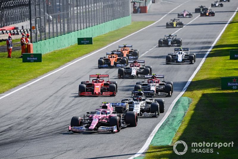 Lance Stroll, Racing Point RP20, Pierre Gasly, AlphaTauri AT01, Antonio Giovinazzi, Alfa Romeo Racing C39, Charles Leclerc, Ferrari SF1000, Kimi Raikkonen, Alfa Romeo Racing C39