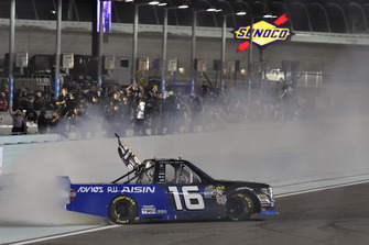 Brett Moffitt, Hattori Racing Enterprises, Toyota Tundra AISIN Group celebrates his Championship win