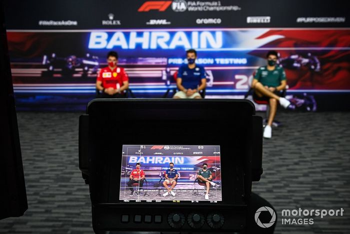 Charles Leclerc, Ferrari, George Russell, Williams, y Lance Stroll, Aston Martin