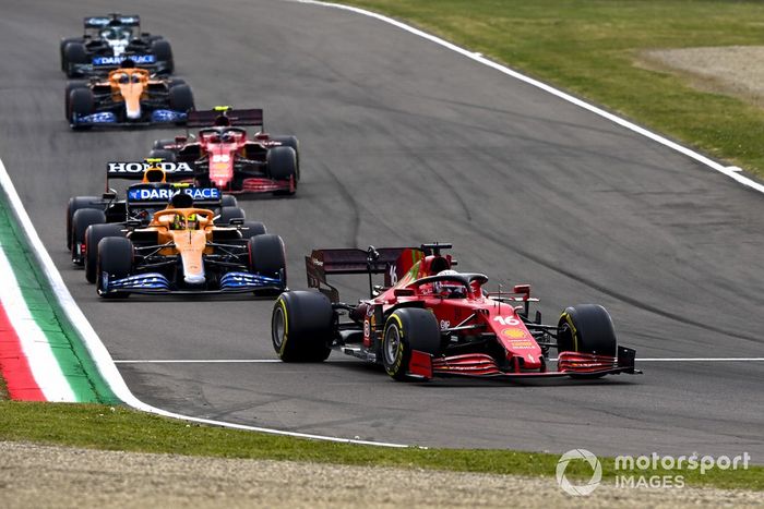 Charles Leclerc, Ferrari SF21, Lando Norris, McLaren MCL35M, Sergio Pérez, Red Bull Racing RB16B, Carlos Sainz Jr., Ferrari SF21, Daniel Ricciardo, McLaren MCL35M, Lance Stroll, Aston Martin AMR21