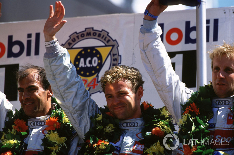 Podium: Frank Biela, Tom Kristensen, Emanuele Pirro, Audi Sport Team Joest, Audi R8