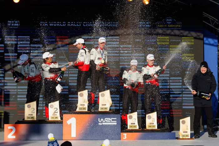 Winners Elfyn Evans, Scott Martin, Toyota Gazoo Racing WRT, second place Takamoto Katsuta, Aaron Johnston, Toyota Gazoo Racing WRT, third place Sami Pajari, Marko Salminen, Toyota Gazoo Racing WRT2