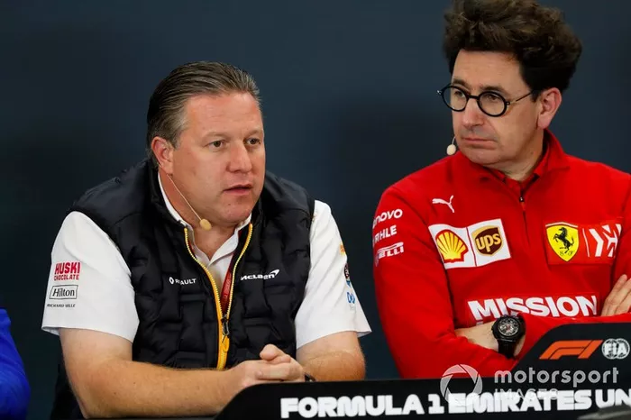 Zak Brown, Executive Director, McLaren, and Mattia Binotto, Team Principal Ferrari 