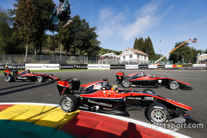Callum Ilott, ART Grand Prix, leads Jake Hughes, ART Grand Prix and Nikita Mazepin, ART Grand Prix