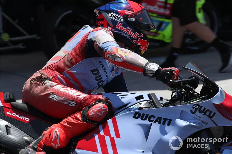 Marc Marquez, Gresini Racing Team, damaged leathers after crash