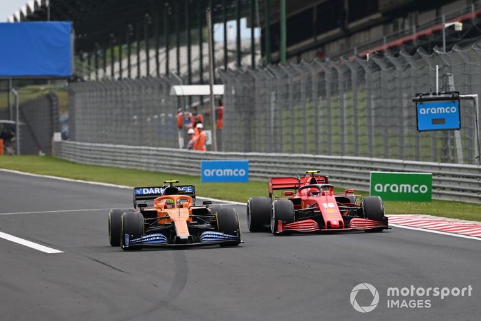 Lando Norris, McLaren MCL35, Charles Leclerc, Ferrari SF1000