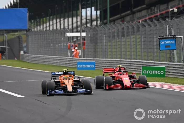 Lando Norris, McLaren MCL35, Charles Leclerc, Ferrari SF1000