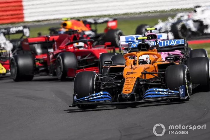 Lando Norris, McLaren MCL35, Lance Stroll, Racing Point RP20, Sebastian Vettel, Ferrari SF1000, Esteban Ocon, Renault F1 Team R.S.20