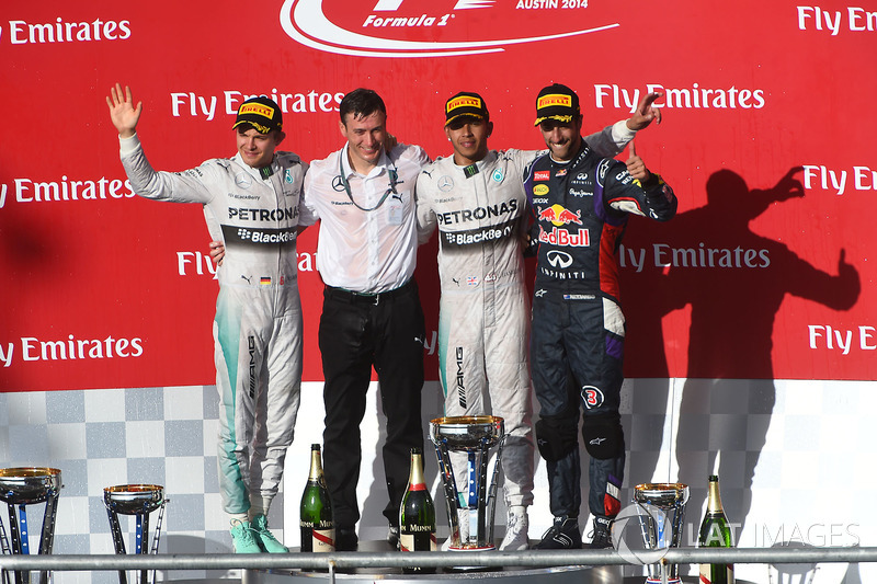 Podium:  Race winner Lewis Hamilton, Mercedes AMG F1, second place Nico Rosberg, Mercedes AMG F1, third place Daniel Ricciardo, Red Bull Racing, Rob Thomas, Mercedes AMG F1 Operations and Quality Director MHPE