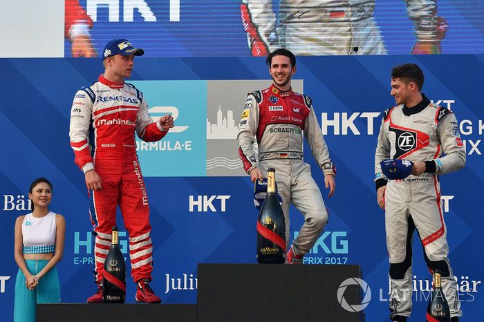 Podium: ganador, Daniel Abt, Audi Sport ABT Schaeffler, segundo, Felix Rosenqvist, Mahindra Racing, tercero, Edoardo Mortara, Venturi Formula E