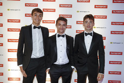 George Russell, GP3 Champion, Lando Norris, McLaren test driver and Charles Leclerc, F2 Champion