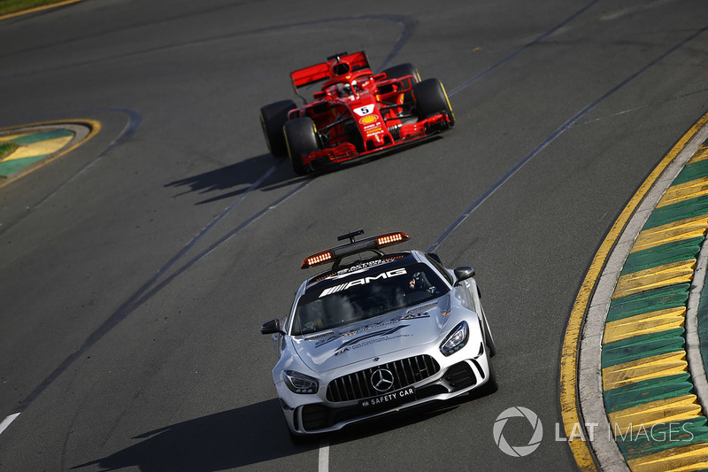 The Safety Car leads Sebastian Vettel, Ferrari SF71H