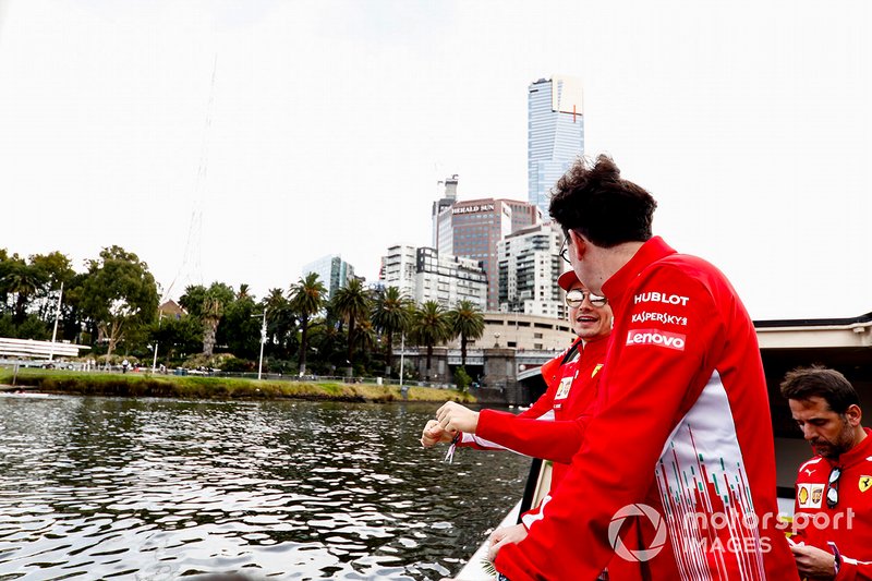 Charles Leclerc, Ferrari and Mattia Binotto, Team Principal Ferrari on the way to the Federation Square event