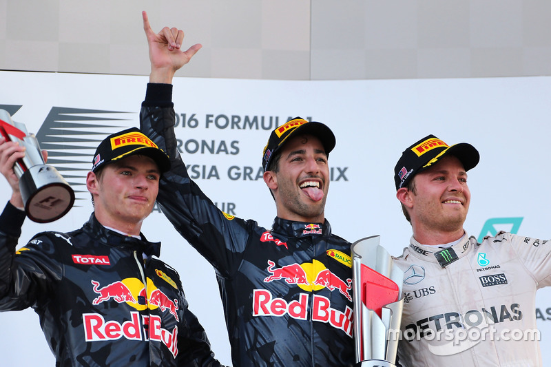 2016 : 1. Daniel Ricciardo, 2. Max Verstappen, 3. Nico Rosberg