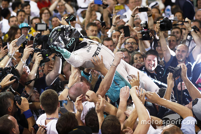 Second place and world champion Nico Rosberg, Mercedes AMG F1, celebrates