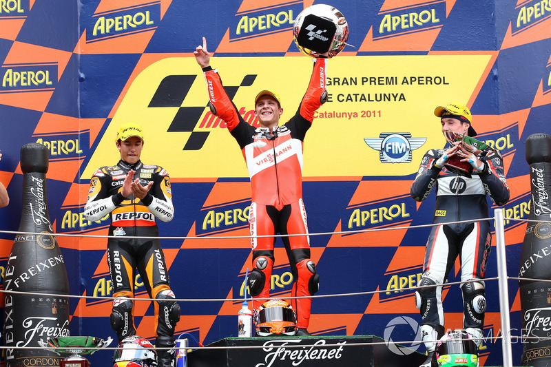 Podium: 1. Stefan Bradl, 2. Marc Marquez, 3. Aleix Espargaro