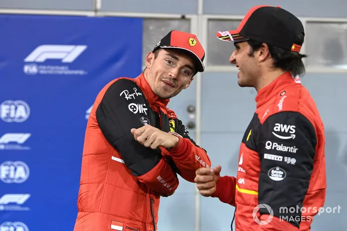 Charles Leclerc, Ferrari, with Carlos Sainz Jr., Ferrari
