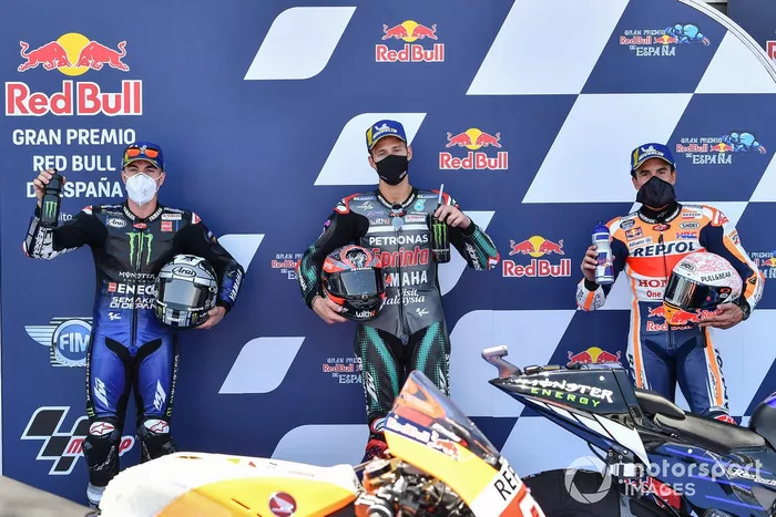 Ganador de la pole Fabio Quartararo, Petronas Yamaha SRT, segundo Maverick Viñales, Yamaha Factory Racing, tercero Marc Márquez, Repsol Honda Team