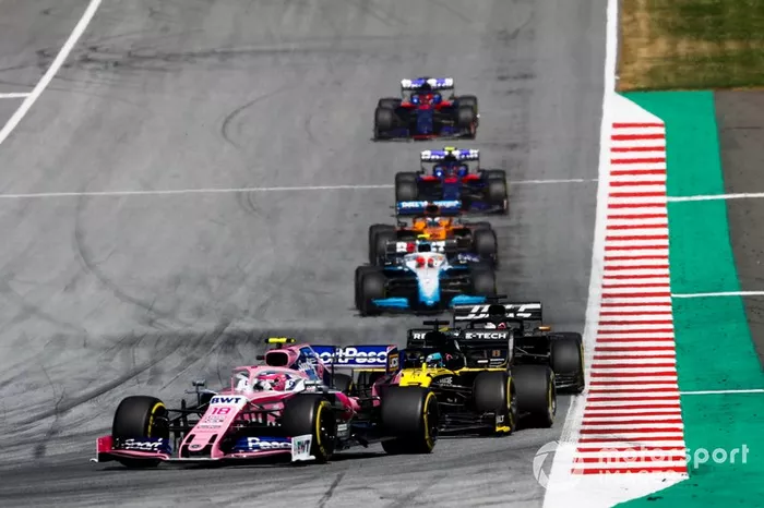 Lance Stroll, Racing Point RP19, Daniel Ricciardo, Renault F1 Team R.S.19, Romain Grosjean, Haas F1 Team VF-19, y Robert Kubica, Williams FW42