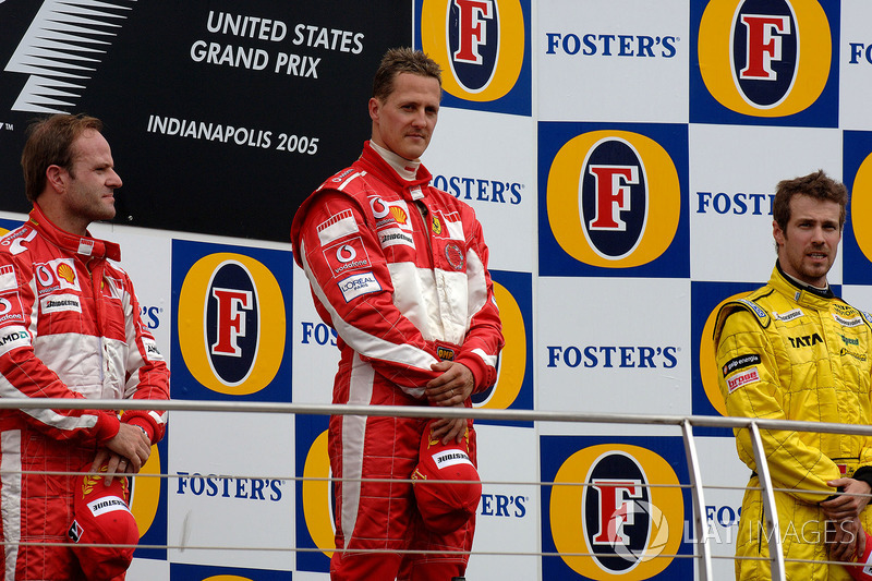 Podium: Racewinnaar Michael Schumacher, Ferrari, tweede plaats Rubens Barrichello, Ferrari, derde pl