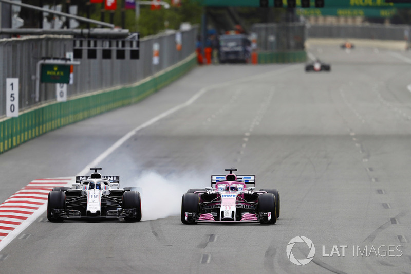 Lance Stroll, Williams FW41 Mercedes ve Sergio Perez, Force India VJM11 Mercedes