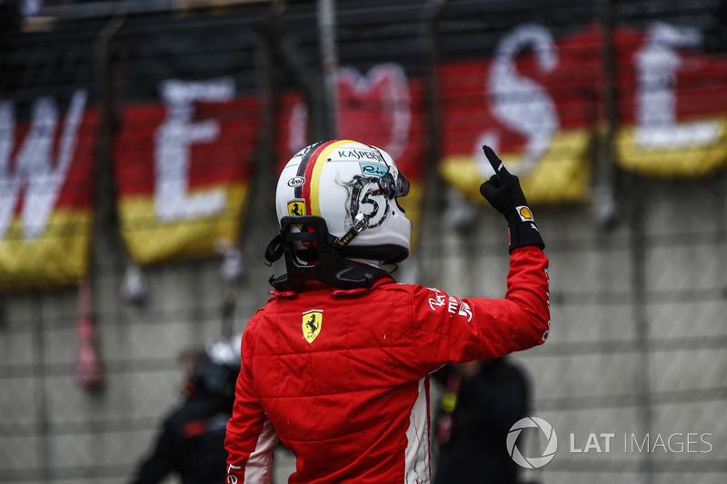 Sebastian Vettel, Ferrari, celebrates pole