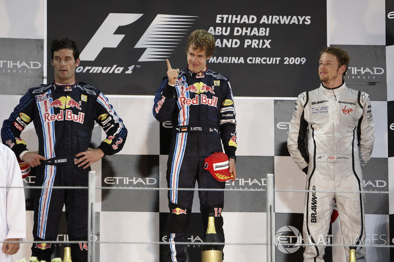 Podium: second place Mark Webber, Red Bull Racing, Race winner Sebastian Vettel, Red Bull Racing, th