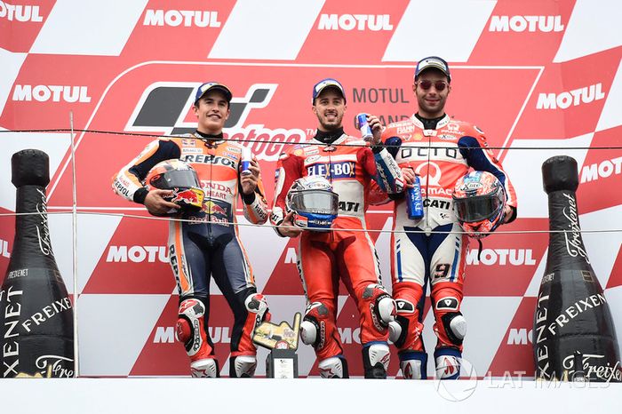 Podium: ganador, Andrea Dovizioso, Ducati Team, segundo, Marc Marquez, Repsol Honda Team, tercero, Danilo Petrucci, Pramac Racing