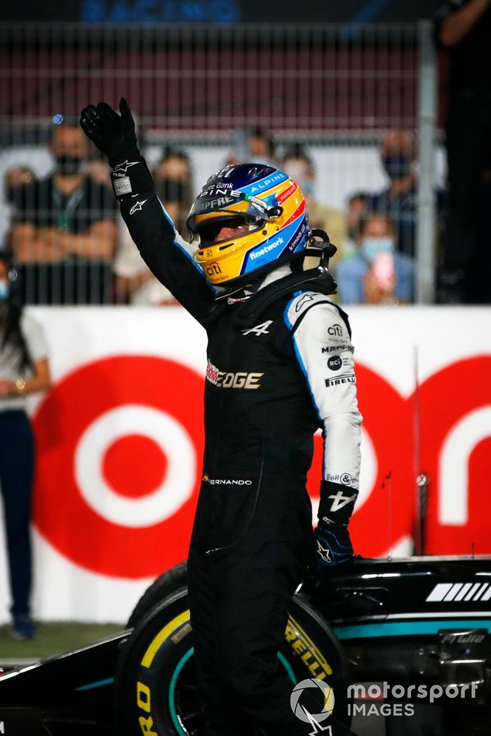 Tercer lugar Fernando Alonso, Alpine F1 en Parc Ferme