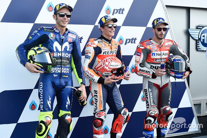 Marc Marquez,  Repsol Honda Team,  Valentino Rossi, Yamaha Factory Racing, Andrea Dovizioso, Ducati Team