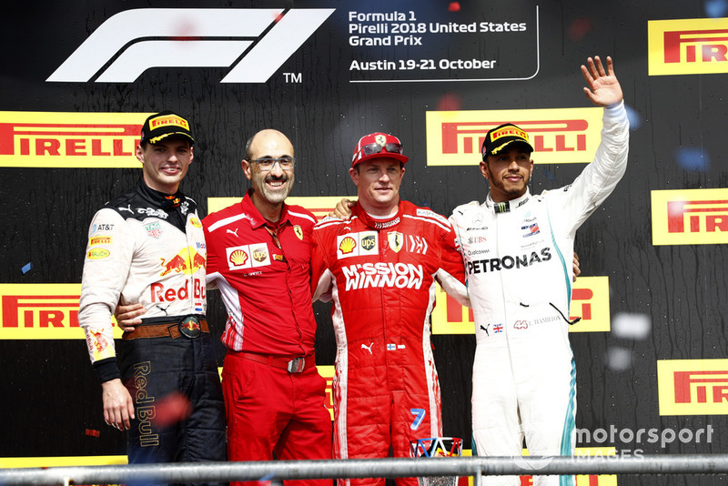 18. GP Amerika Serikat - Podium: Kimi Raikkonen, Max Verstappen, Lewis Hamilton