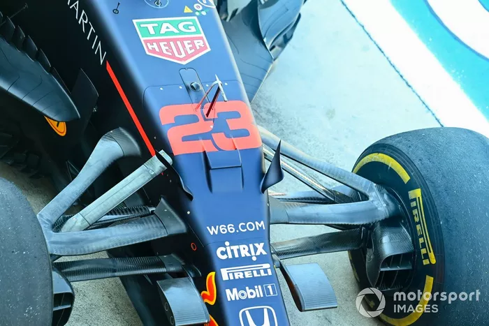 Front suspension detail on the Red Bull Racing RB16