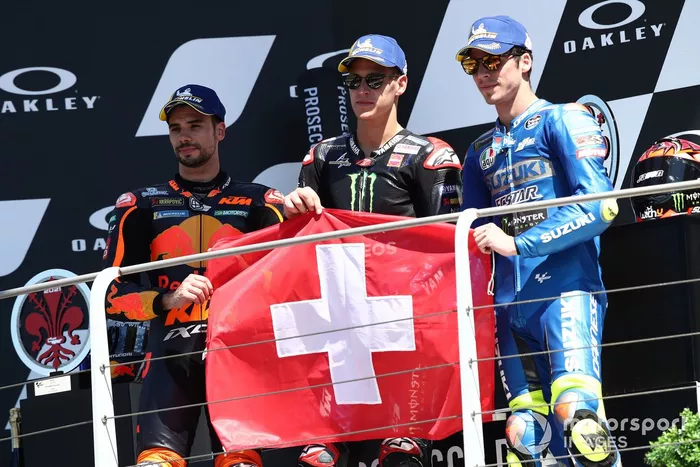 Podio: ganador de la carrera Fabio Quartararo, Yamaha Factory Racing, tercer lugar Miguel Oliveira, Red Bull KTM Factory Racing, segundo lugar Joan Mir, Team Suzuki MotoGP