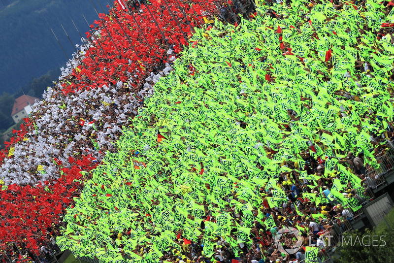 Tifosi in tribuna con delle bandiere