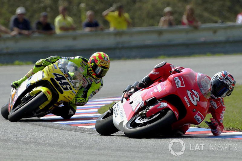 Max Biaggi, Yamaha, crash voor Valentino Rossi, Honda