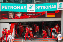 The car of Sebastian Vettel, Ferrari SF70H in the garage