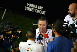Zak Brown, McLaren Executive Director talks to the media