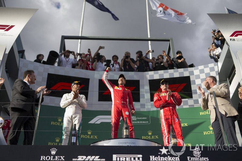 Australie - Podium : Sebastian Vettel, Lewis Hamilton, Kimi Räikkönen