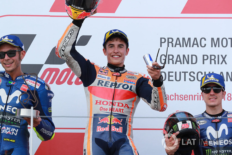 Race winner Marc Marquez, Repsol Honda Team, second place Valentino Rossi, Yamaha Factory Racing, third place Maverick Viñales, Yamaha Factory Racing