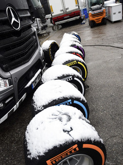 Snow covered Pirelli tyres