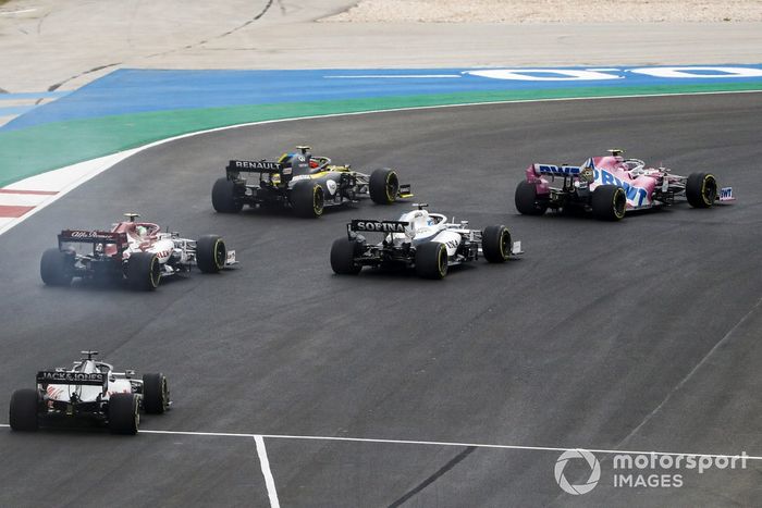 Lance Stroll, Racing Point RP20, Esteban Ocon, Renault F1 Team R.S.20, George Russell, Williams FW43, Antonio Giovinazzi, Alfa Romeo Racing C39, Romain Grosjean, Haas VF-20