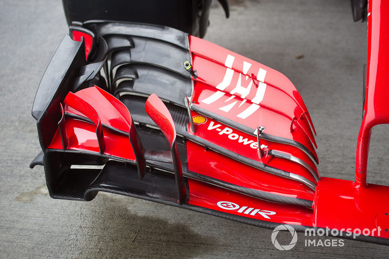 El alerón delantero del Ferrari SF71H con la nueva decoración