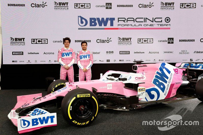 Sergio Pérez, Racing Point, Lance Stroll, con la nueva decoración del Racing Point  