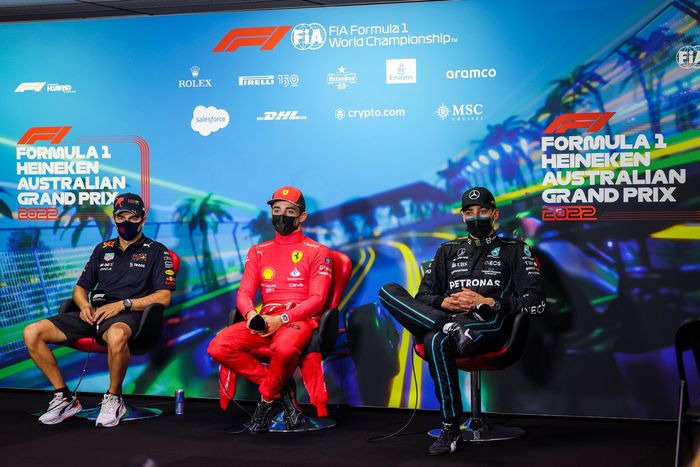 El ganador, Charles Leclerc, Ferrari, Sergio Pérez, Red Bull Racing, George Russell, Mercedes-AMG 