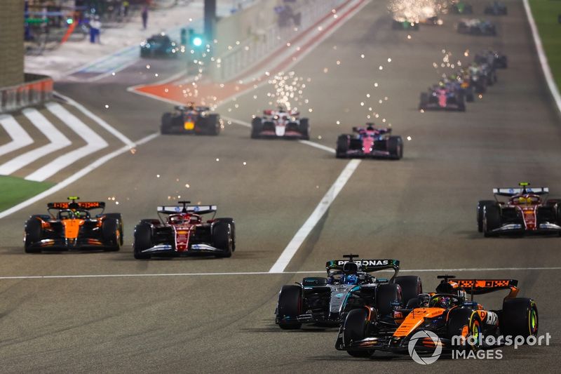 Charles Leclerc, Ferrari, Lewis Hamilton, Ferrari, Lando Norris, McLaren, Oscar Piastri, McLaren, George Russell, Mercedes