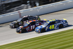 Joey Gase, Go Green Racing, Ford; Denny Hamlin, Joe Gibbs Racing, Toyota; Jimmie Johnson, Hendrick M