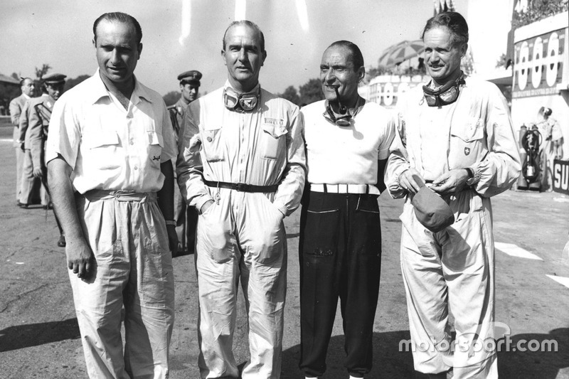 Alfa Romeo team: Juan Manuel Fangio, Giuseppe Farina, Felice Bonetto and Emmanuel de Graffenried