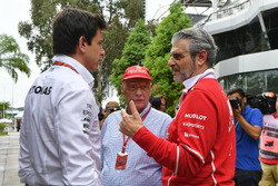 Toto Wolff, Mercedes AMG F1 Director of Motorsport, Maurizio Arrivabene, Ferrari Team Principal and Niki Lauda, Mercedes AMG F1 Non-Executive Chairman